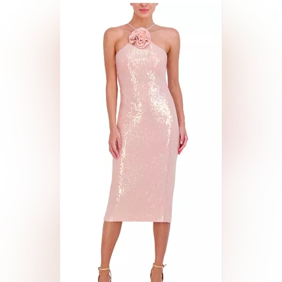 Eliza J Dresses & Skirts - Eliza J Women's Sequined Rosette Halter Dress Size 2 Pink